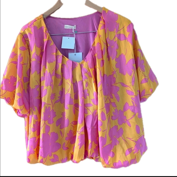 And then Why Blouse Shirt Satin Floral Print Short Sleeve Women Size 3X NEW - Picture 1 of 4